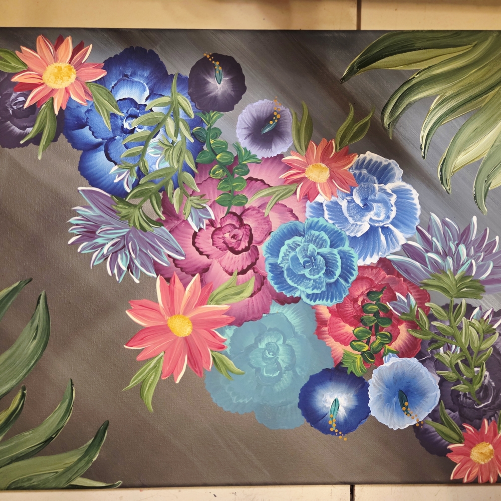 Floral Canvas Art with Vibrant Colors